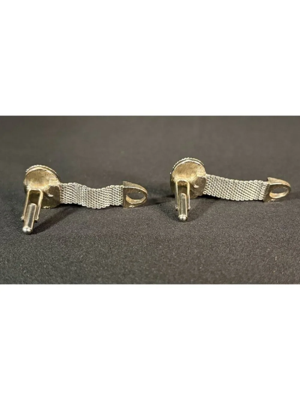 Vintage Swank Cufflinks Delft Porcelain Sailboat Mesh Wrap Around Silver Tone